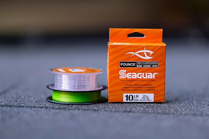 Seaguar Pounce Bass Fishing Leader Line, Freshwater, 100% Fluorocarbon, 25yd Spool, Clear, Multiple Sizes
