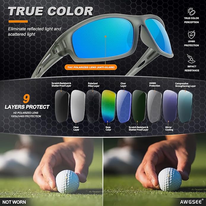 Polarized Sports Sunglasses for Men 100% UV Protection Wrap Around Unbreakable Sun Glasses for Fishing Driving