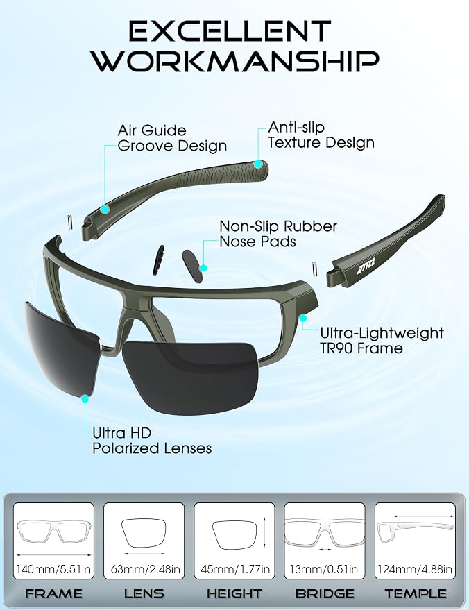 ATTCL Polarized Sunglasses Men for Fishing: UV Protection Lightweight TR90 Sports Wrap Sun Glasses Driving Golf Running