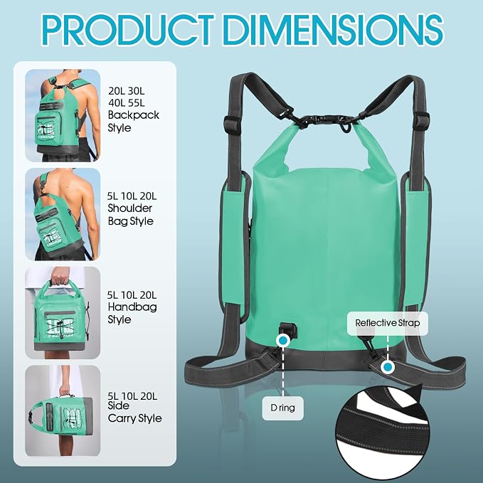 MORXPLOR Dry Bag Waterproof,5L/10L/20L/30L/40L/55L Roll Top Dry Bag Backpack with WaterProof Phone Case for Swim,Kayak