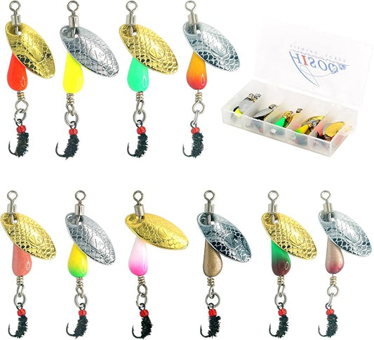 Trout Spinners - Fly Trout Fishing Lures for Bass Salmon Pike, Smallmouth Bass Lures with Brass Spinner for Lake River Fishing