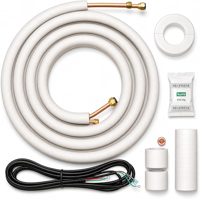 50 Ft Mini Split Line Set, Insulated Copper Tubing 1/4" x 1/2", HVAC Refrigerant Lines for Ductless Air Conditioner