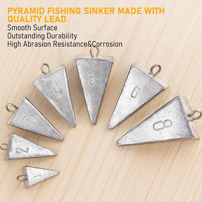 Dr.Fish Pyramid Sinkers Saltwater Lead Fishing Weight 1oz-32oz/2LB Triangle Surf Fishing Bank River Catfishing Pompano