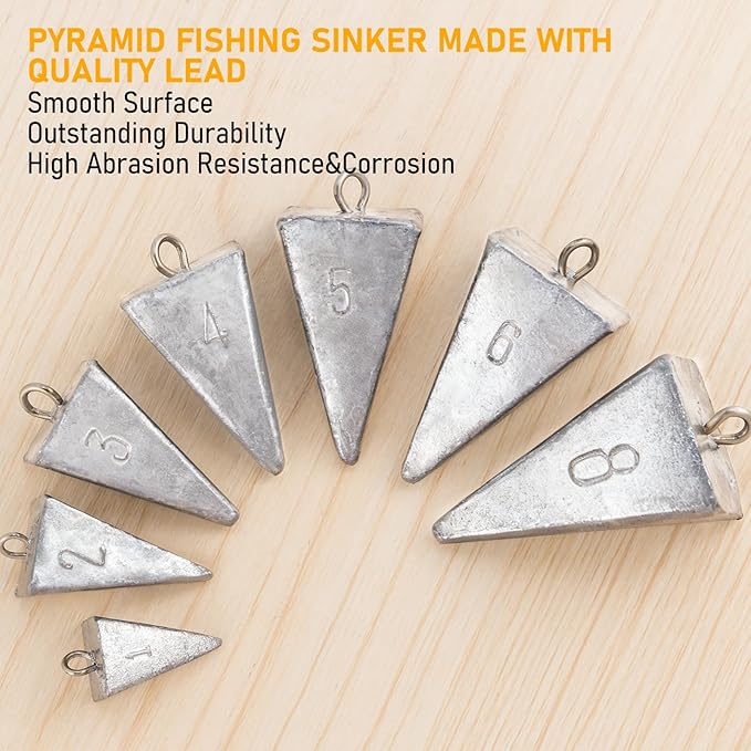 Dr.Fish Pyramid Sinkers Saltwater Lead Fishing Weight 1oz-32oz/2LB Triangle Surf Fishing Bank River Catfishing Pompano