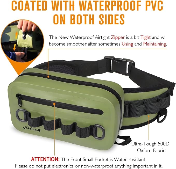 Dovesun Waterproof Fishing Fanny Pack for Men 3.3L Fly Fishing Bag Chest Pack with Airtight Zipper