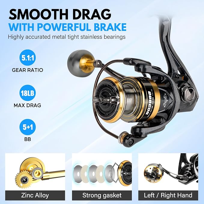 THKFISH Telescoping Fishing Rod and Reel Combo with Backpack, Carbon Fiber Travel Fishing Pole Spinning Reel Kit with Fishing Lures, Fishing Tools Kit for Men