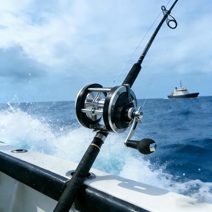 Sea Fishing Reel 44-66 LB Max Drag Saltwater Round Conventional Trolling Reel Aluminum CNC 2.8:1/4.4:1 Gear Ratio 5+1/7+1 Bearings for Tuna Salmon Marlin