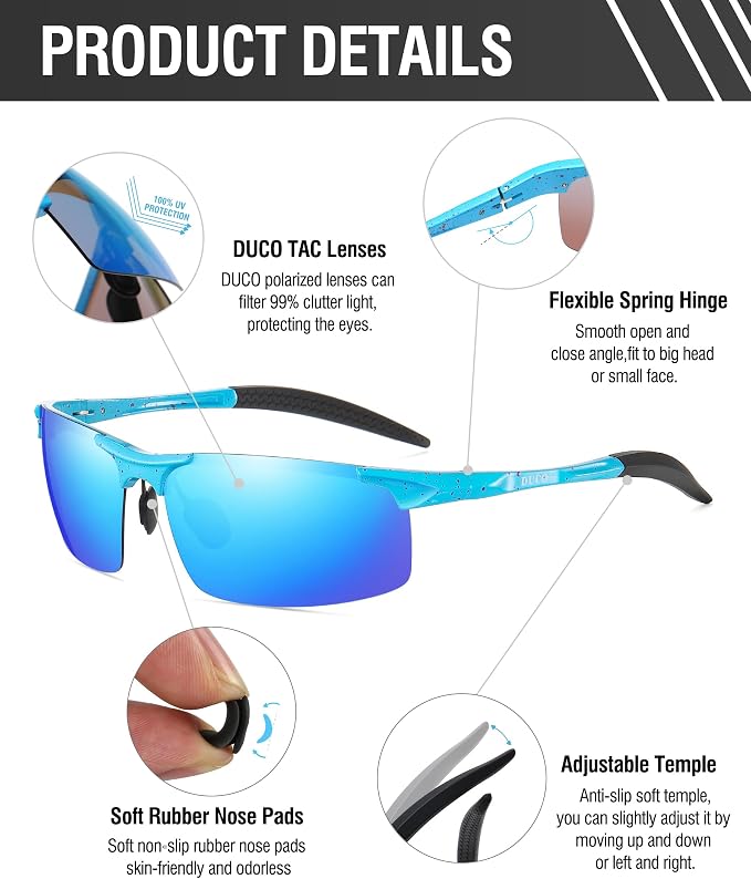DUCO Mens Sports Polarized Sunglasses UV Protection Sunglasses for Men 8177s