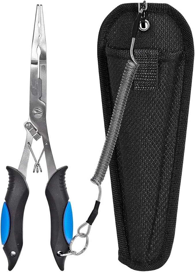 Fishing Pliers Stainless Steel Long Nose Hook Remover with Sheath and Lanyard for Line Cutters Saltwater and Freshwater
