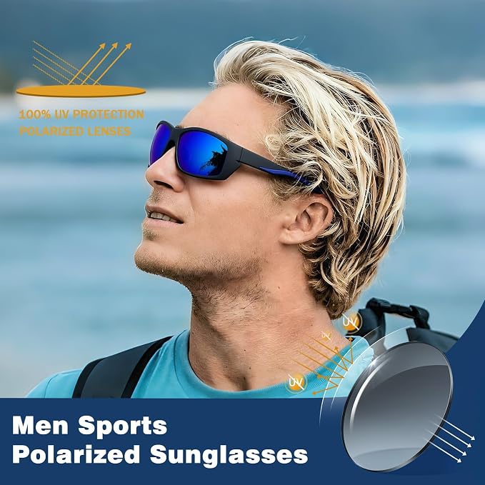 Polarized Sports Sunglasses for Men Women UV400 Protection Glasses Wrap Around Goggles for Driving Fishing Cycling