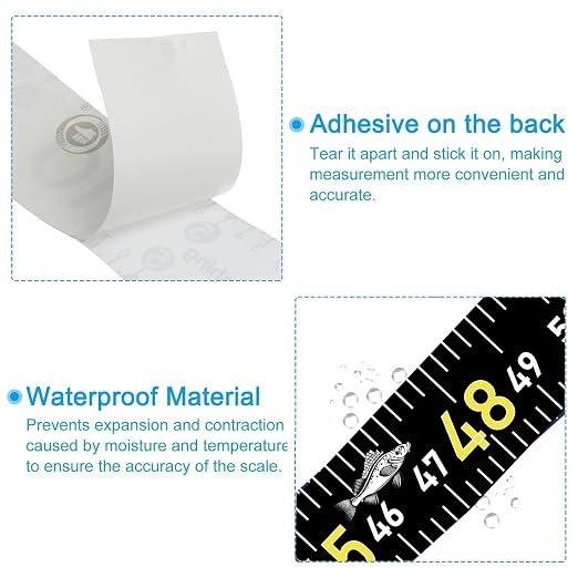 51 Inch Fish Measuring Tape Sticker for Boat 3Pcs Waterproof Self Adhesive Fishing Ruler for Boat Fishing Rod Kayak Accessories Cooler Workbench (Black)