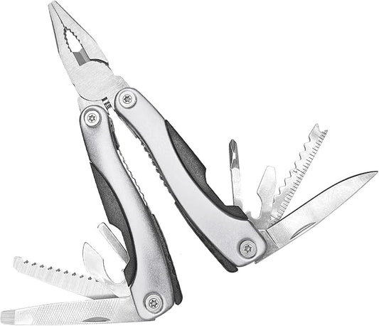 UNOONE 11-in-1 Multitool Pliers - Stainless Steel Pocket Knife with Pliers, Screwdriver & Bottle Opener - Aluminum Handle EDC Knives for Survival, Camping, Hunting, Hiking - Gift for Men Women(Silver)