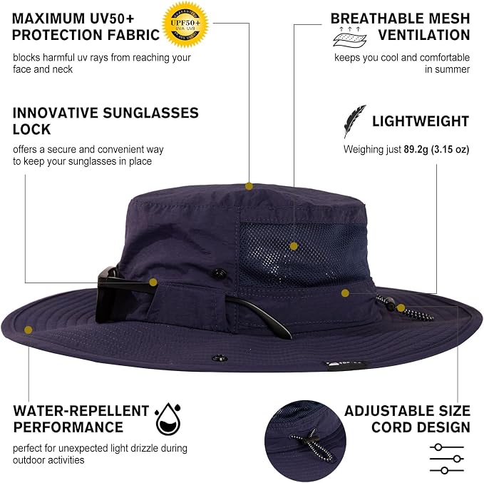 TOP-EX Men's Wide Brim Sun Hat UPF 50+ Waterproof, Packable Breathable Mesh Boonie Bucket Cap for Hiking Fishing Safari