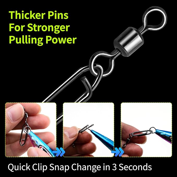 9KM DWLIFE Fishing Speed Clips 50Pcs Quick Change Fishing Swivels & Snaps Fishing Speed Clips Barrel Swivels Fishing Tackle Saltwater Fishing