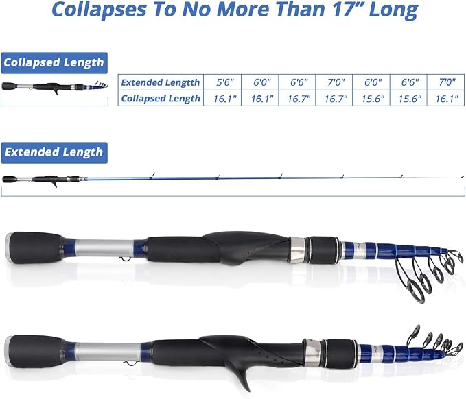 KastKing Compass Telescopic Fishing Rods, Spinning Rod,7ft - Medium Heavy - Moderate Fast & KastKing Centron Spinning Reel, Size 500 Fishing Reel