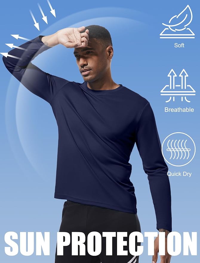 OYGSieg 6 Pack Long Sleeve Shirts for Men Moisture Wicking UPF SPF Sun Protection Tee Shirts Workout T Shirts Casual