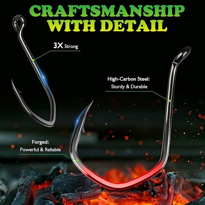 LUCKYFISHING Octopus Hooks Fishing Hooks for Saltwater Freshwater Offset Catfish Hooks for Bass Trout Redfish Fishing Hook Size 1 2 4 6 1/0-8/0 with 50/60/70/80/100PCS