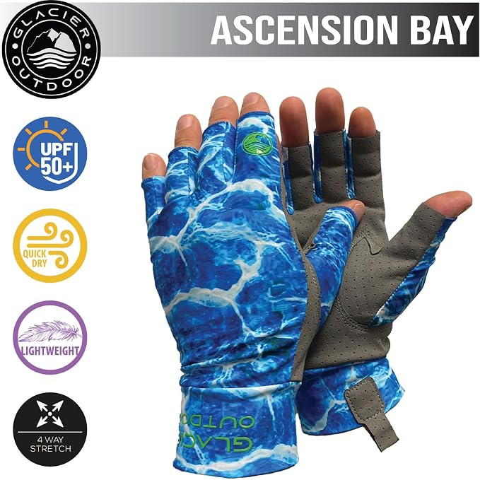 Glacier Glove Ascension Bay 50+ Sun Protection Durable Lightweight Breathable Quick-Dry Fingerless Outdoor Fishing Sun Glove