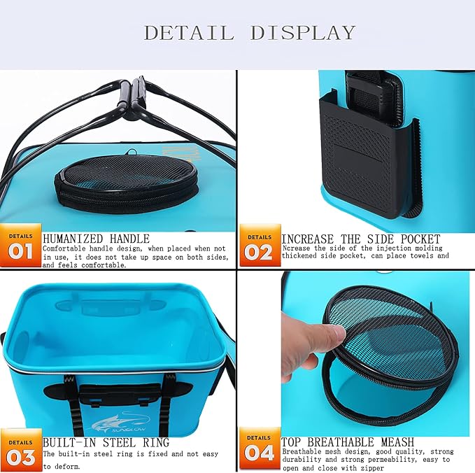 Grneric Fishing Bucket, 6Gallon/8Gallon/10Gallon Foldable Fish Bucket,Live Fish Container Multi-Functional Live Fish Bait Bucket,Outdoor Camping EVA Fishing Bag and Fish Protection Bucket
