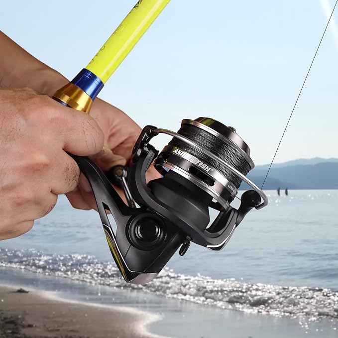 Ashconfish KF Spinning Reel, Freshwater Saltwater Spinning Fishing Reels, CNC Aluminum Spool, 5.2:1 Gear Ratio, 7+1 Ball Bearings 2 Line Cup Styles