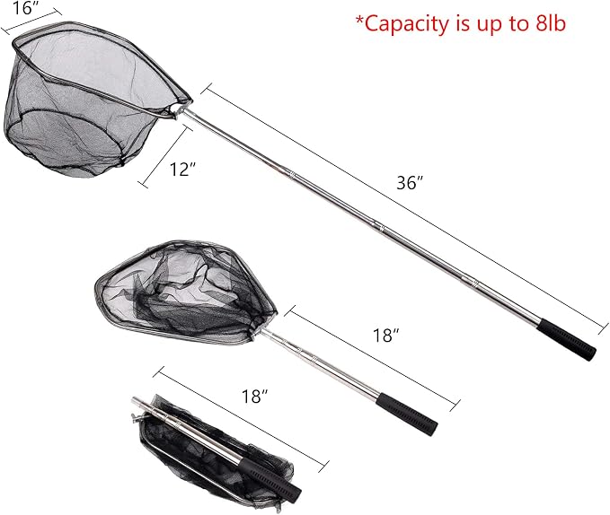 RESTCLOUD Fishing Landing Net with Telescoping Pole Handle, Fishing net Freshwater for Kids Men Women, Extend to 40-63 Inches