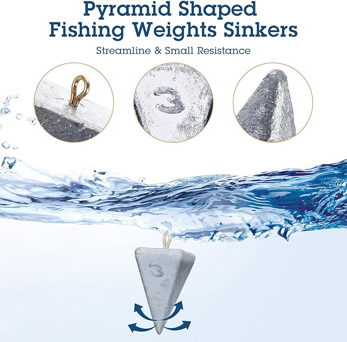Shimeyao 18 Pieces Pyramid Sinkers Fishing Weights Triangle Fishing Sinkers Rig Pyramid Sinker for Ocean Saltwater Surf Bass Casting Gear Tackle