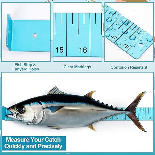 Zonon 1/8" Thick x 48" Long Fish Measuring Board Anodized Aluminum Fish Ruler Aqua Blue Corrosion Resistant Boat Measuring Tool for Fishing Competition Fresh and Salt Water