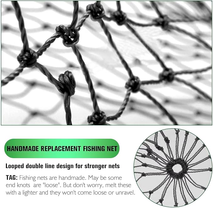 Dovesun Fishing Net Fish Landing Net Foldable Fishing Replacement Net for Freshwater Saltwater Fishing Net Replacement Netting Green/Black 2 Colors Handle/Frame Not Included