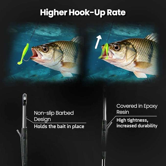 FishTrip Baitholder Worm Hooks, 30 Pack 3X Long Shank Bait Holder Fish Hook Double Barbed for Bass Fishing Freshwater Saltwater