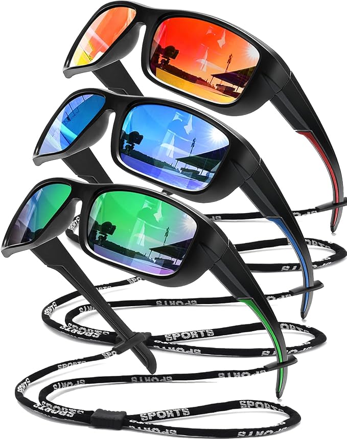 3Pack Polarized Sports Sunglasses for Men, Wrap Around Frame UV400 Goggles Sun Glasses for Cycling Fishing Driving