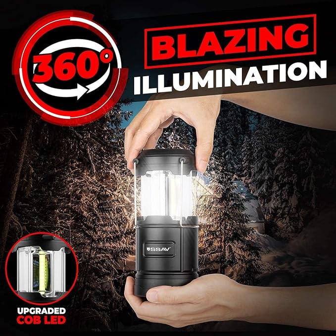 Multipurpose Camping Lantern - Portable LED Battery Powered Lanterns with Magnetic Base and Foldable Hook for Emergency Use or Campsites, Hurricane Survival Kit | Batteries Included