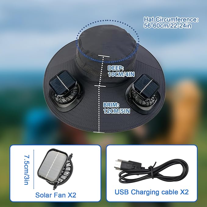 ZRW Hat with Fan,Solar Fan Hat,Fan Hats for Men with 2 Solar Fan,Outdoor Fishing,Waterproof Outdoor Hiking Camping Fishing