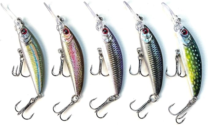 Minnow Fishing Lures crankbaits Set, 1/5oz Hard baits with Vibrant Colors for Trout, bass, Perch - Ideal for Stream and Lake Fishing， 5-Pack