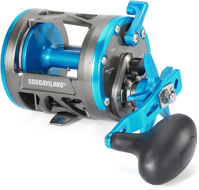 Sougayilang F47 Baitcasting Fishing Reel - Reinforced Metal Body Round Baitcaster for Smooth Powerful Saltwater Inshore Surf Trolling - Conventional Reel for Catfish, Musky, Bass, Pike
