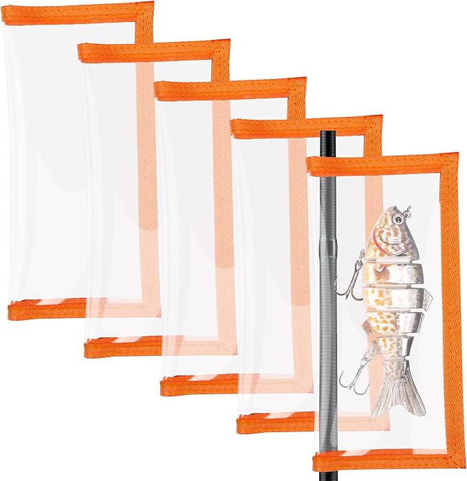 5 Pack Fishing Lure Wraps – Transparent Hook-and-Loop Covers for Crankbaits, Swimbaits, Fishing Rods & Poles