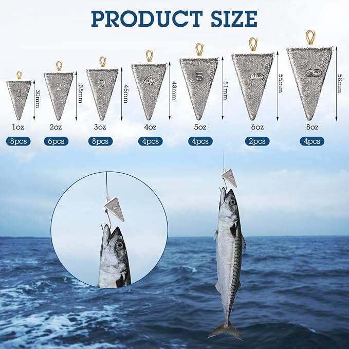 36 Pcs Pyramid Fishing Weights Sinkers Saltwater Pyramid Sinkers Rig Fishing Weights Gear Tackle Surf Casting Freshwater Ocean Catfish