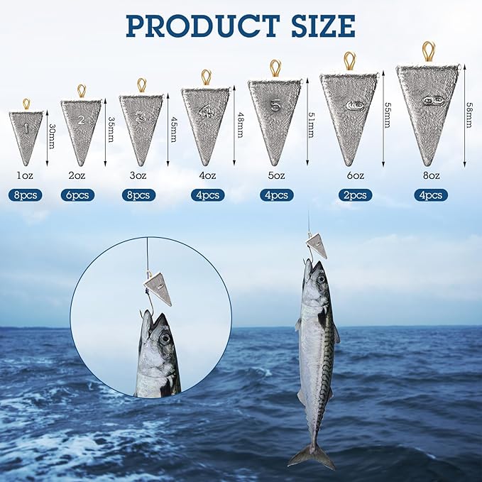 36 Pcs Pyramid Fishing Weights Sinkers Saltwater Pyramid Sinkers Rig Fishing Weights Gear Tackle Surf Casting Freshwater Ocean Catfish