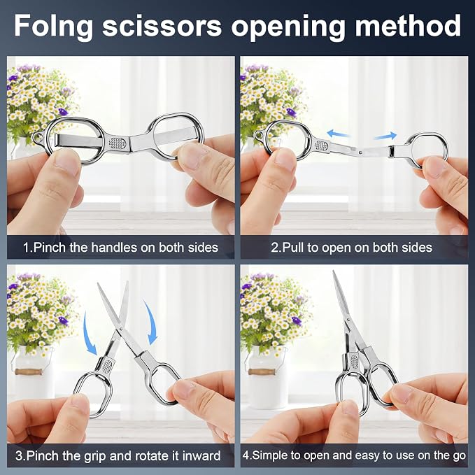 2 Pcs Folding Stainless Steel Portable Mini Small Travel Scissors, Safety Foldable Pocket Badge Nursing Scissors with 2 Keychain for Travel, Home, Office, Craft, Sewing (Silver)
