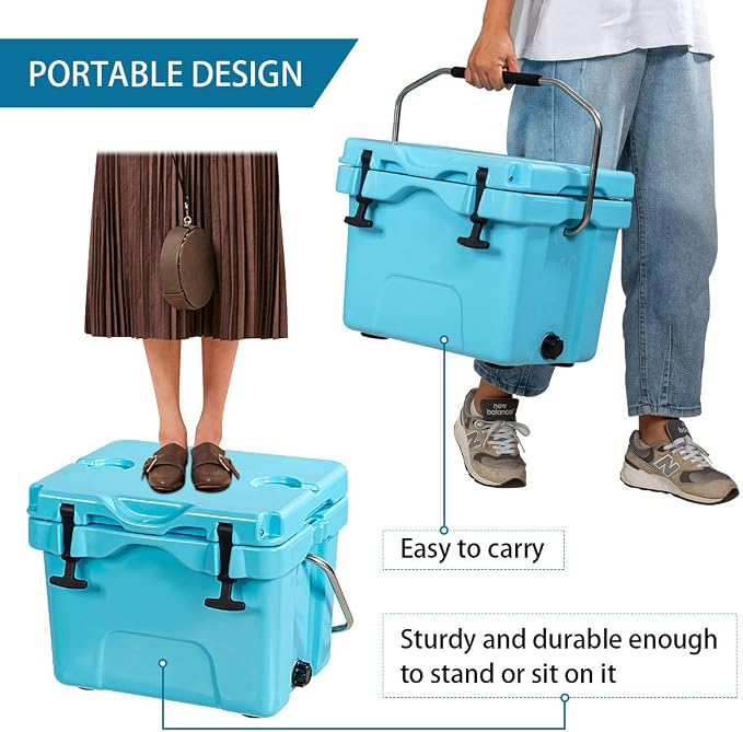 DORTALA 16 Quart Cooler, Heavy Duty Ice Chest with Handle, Drain Plug & 2 Cup Holders, 3-5 Day Ice Retention, Portable Ice Cooler Ideal for Camping, Travel, Fishing &Activities