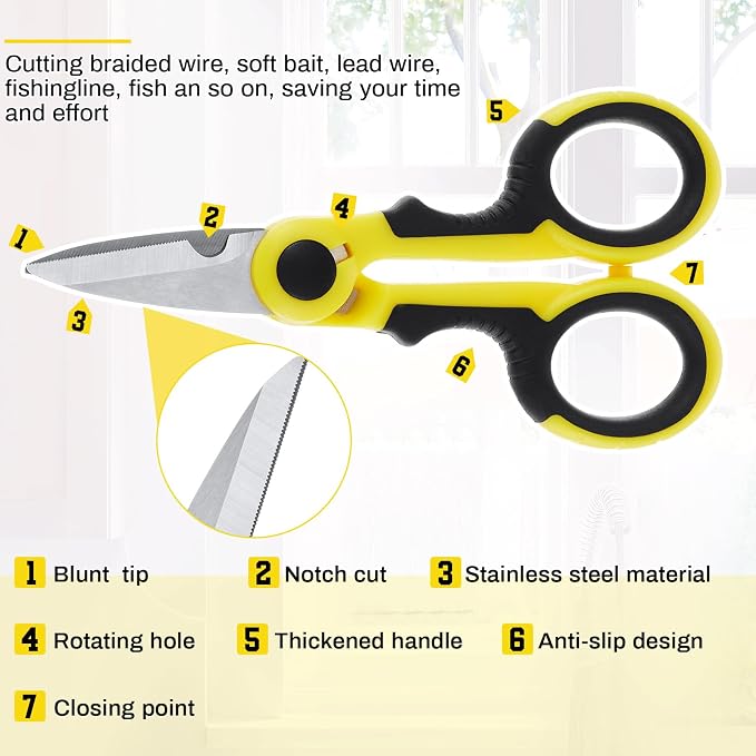 Honoson 2 Pcs 5.7" Fishing Scissors Braided Line Cutters Fishing Heavy Duty 3cr13 Non Slip Serrated Edge Scissors Saltwater Freshwater Braid Multi Function Snips for Trimming (Yellow Black)