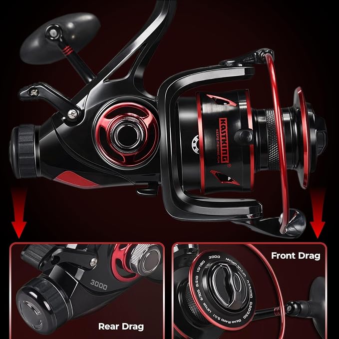 KastKing Sharky Baitfeeder III Spinning Reel 10+1 Shielded Stainless Steel BB - Carbon Fiber Drag for Live Liner Bait Fishing Action