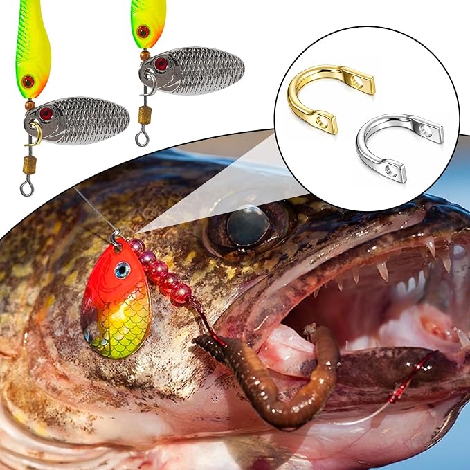 120 Pcs Fishing Clevis Spinner Blade for Lure Making Spinnerbait Parts Accessory Spinner Clevis Easy Spin Fishing Spinners Clevises U-Shaped Brass Links Freshwater Saltwater
