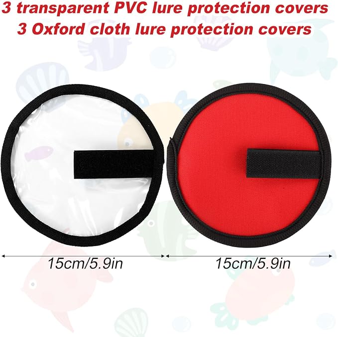 6pcs Fishing Lure Protective Covers, 3 Transparent PVC Fish Hook Covers & 3 Oxford Cloth Hook Protectors Lure Guard Protector for Fishing Rod Safety & Tackle Storage