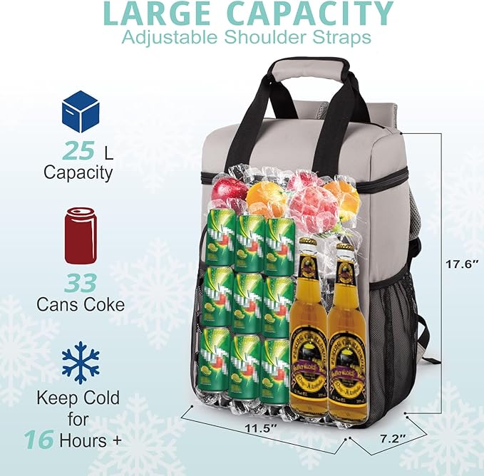 Cooler Backpack with Padded Top Handle, Lightweight Back Pack Coolers Insulated Leak Proof, Large Capacity Ice Chest for Women Men Beach Camping Picnic Fishing Hiking