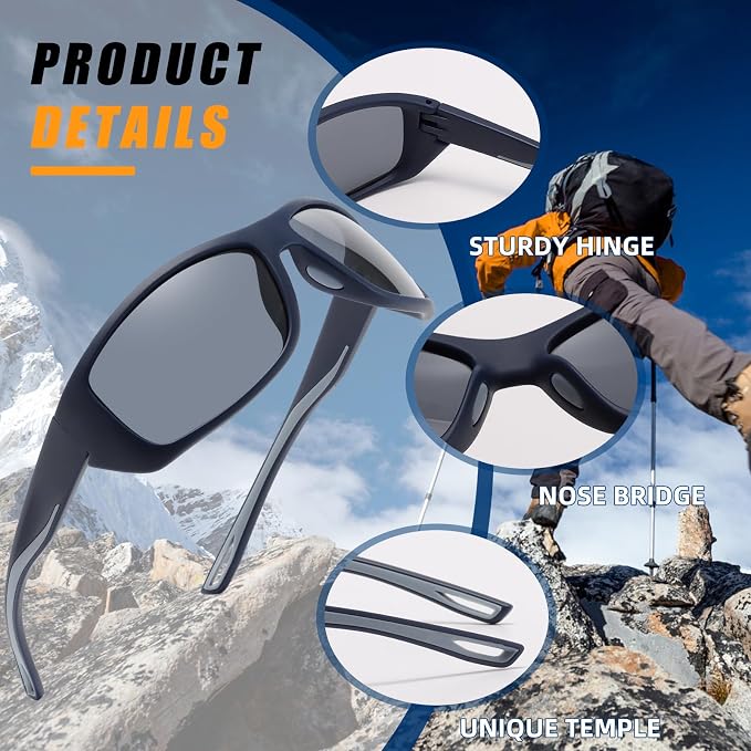 Polarized Sports Sunglasses for Men Women UV400 Protection Glasses Wrap Around Goggles for Driving Fishing Cycling