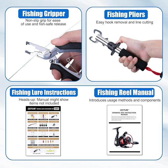 Goture Fishing Rod and Reel Combos, 2-Piece Ultralight Trout Fishing Pole Spinning Reel Line Lures Set with Carrier Bag, Spinning Rod Kit for Starter Travel Saltwater Freshwater, Gifts for Men