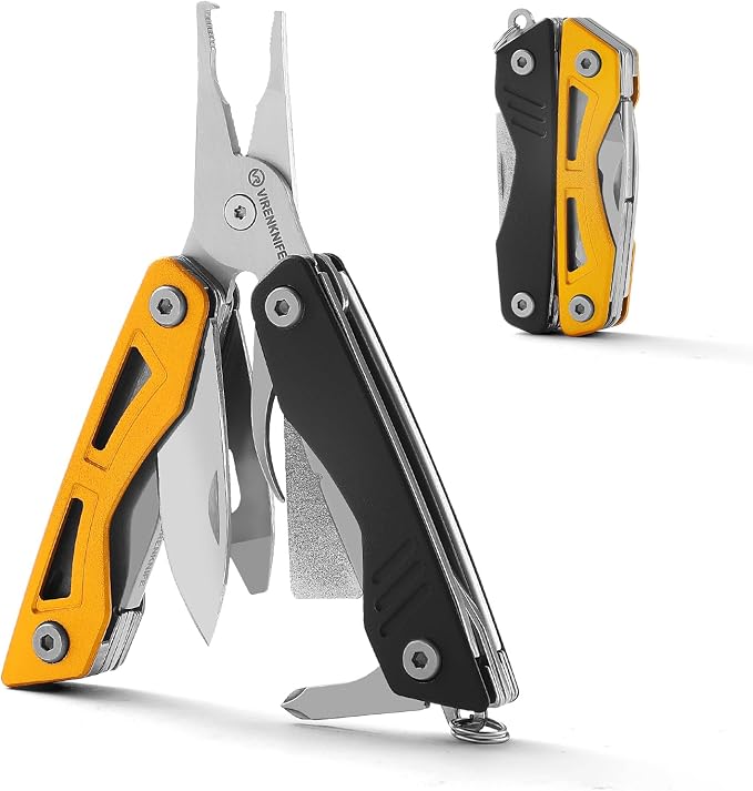VIRENKNIFE Multitool,13-in-1 Stainless Steel Multi Tool Pliers with Pocket Knife,Bottle Opener，Screwdriver，Perfect for Camping, Outdoor and Everyday Use,Gifts for Men Dad（Black & Yellow）