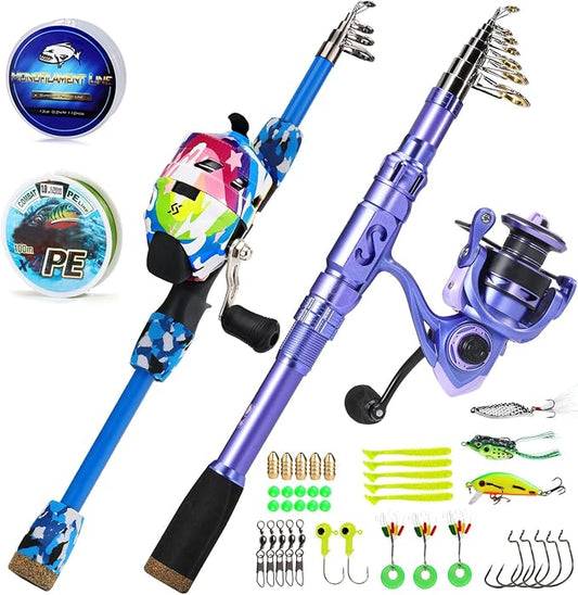 Sougayilang Portable Telescopic Fishing Combo for Family - Adjustable Carbon Fiber Pole & Smooth Reel, Complete Saltwater/Freshwater Kit for Adults and Kids