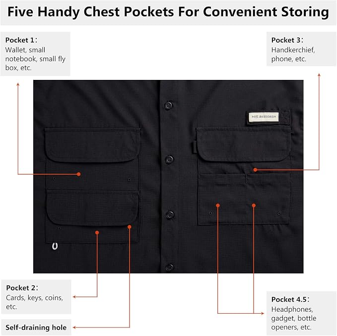 Bassdash UPF 50 Men’s Fishing Dress Shirt Button Down Woven Short Sleeve Outdoor