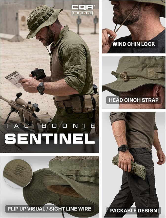 CQR Men's Tactical Boonie Hat, Breathable Packable Sun Hat for Hunting, Hiking, Fishing, Shooting, and Outdoor Activities